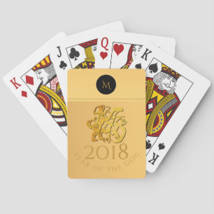 Baraja De Cartas Monograma de papel de perro chino dorado jugando C