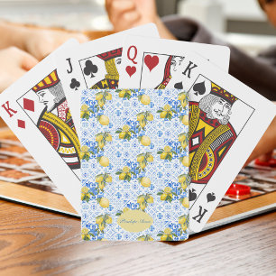 Baraja De Cartas Monograma de patrón de limón country francés con b