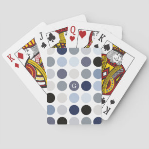 Baraja De Cartas monograma de patrones de puntos de polka gris azul