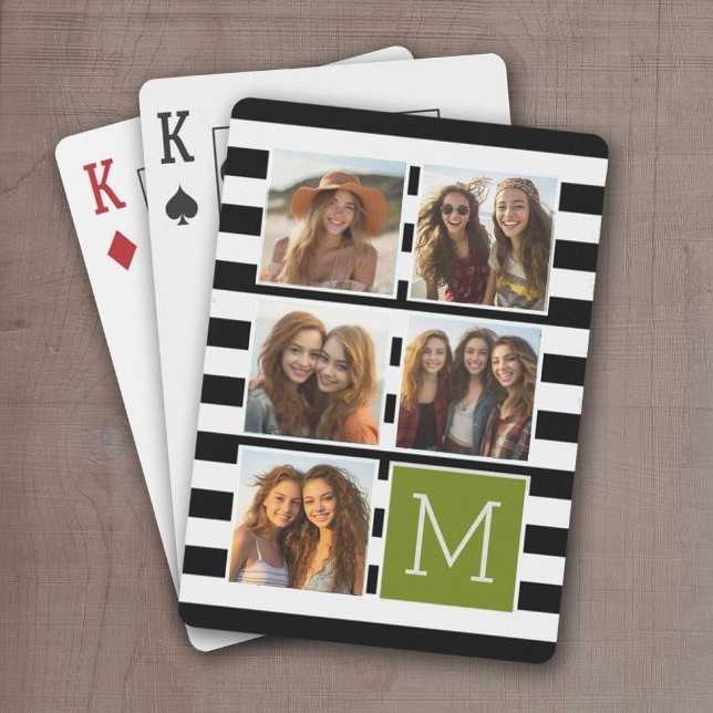 Baraja De Cartas Monograma de Personalizado de Collage de fotos con (6 Photo personalized playing cards with a name or other text)