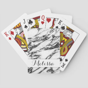 Baraja De Cartas Monograma de piedra de mármol blanco y negro