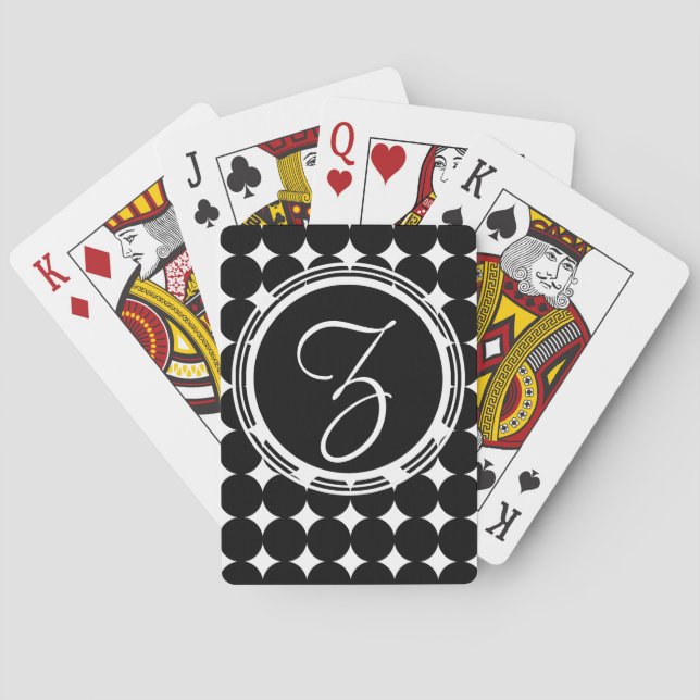 Baraja De Cartas Monograma de puntos de polka negra (Reverso)