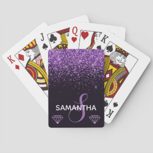 Baraja De Cartas Monograma de Purpurina Morada Brillante Elegante