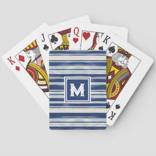 Baraja De Cartas Monograma de rayas azules y blancas