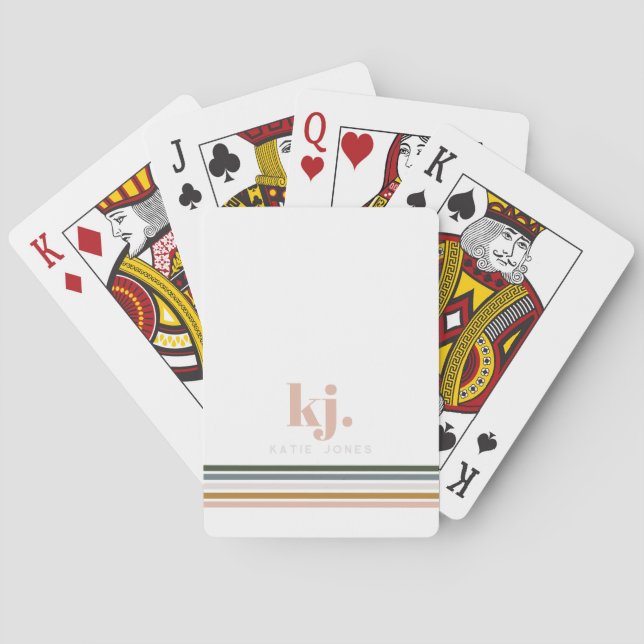 Baraja De Cartas Monograma de rayas retro chic (Reverso)