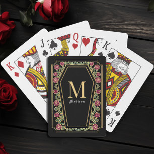 Baraja De Cartas Monograma de Rosa de hormigón gótico negro