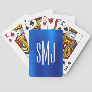 Baraja De Cartas Monograma de tres letras de papel de aluminio azul