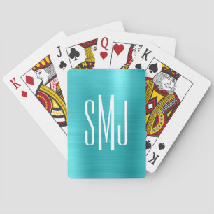 Baraja De Cartas Monograma de tres letras de papel de aluminio azul
