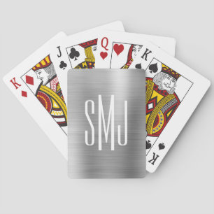 Baraja De Cartas Monograma de tres letras de papel de aluminio gris