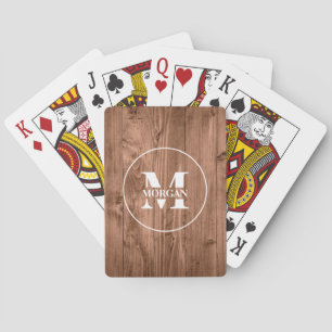 Baraja De Cartas Monograma de Veta de Madera Personalizado Inicial 