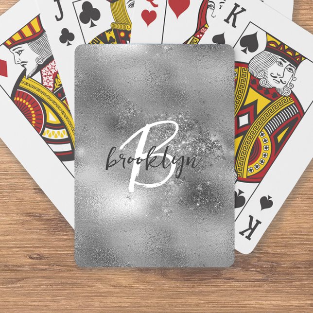 Baraja De Cartas Monograma del guión de moda de Glam Silver (Subido por el creador)