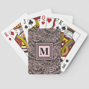 Baraja De Cartas Monograma del patrón botánico rosa pálido personal