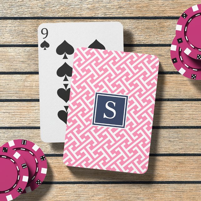 Baraja De Cartas Monograma del patrón de adormidera rosado y naval (Subido por el creador)