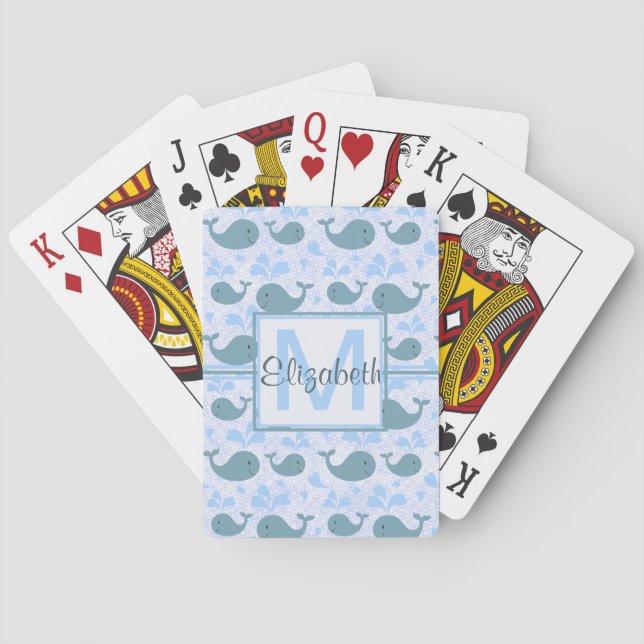 Baraja De Cartas Monograma del patrón de ballenas azules (Reverso)