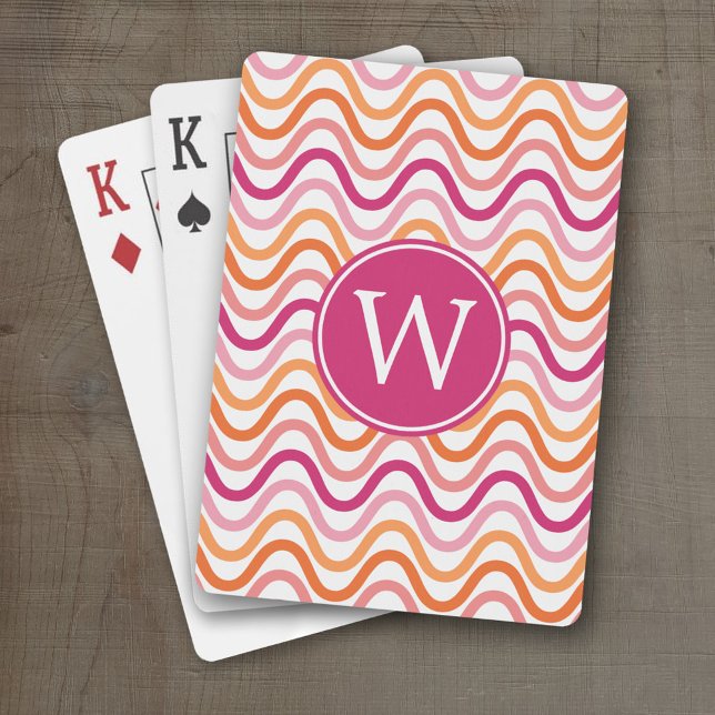 Baraja De Cartas Monograma del patrón de onda de Chevron rosa calie (Personalized Playing Cards)