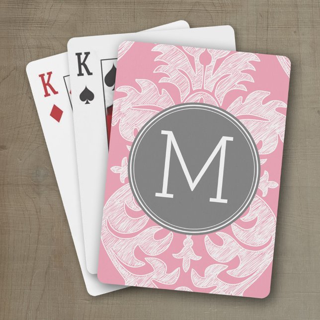Baraja De Cartas Monograma del Personalizado del patrón de Damasco  (Personalized playing cards with an area for text such as a name or monogram)