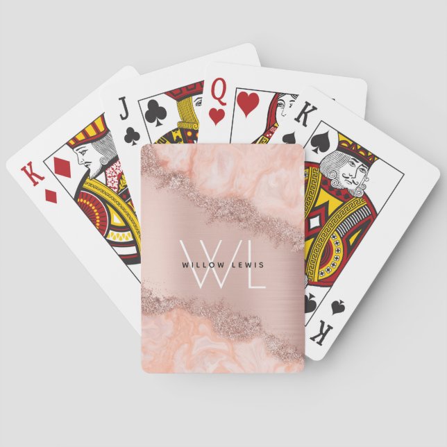 Baraja De Cartas Monograma del Purpurina de Geode rosado de Rubor G (Reverso)
