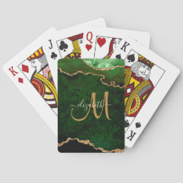 Baraja De Cartas Monograma del Purpurina de oro verde de moda Agate