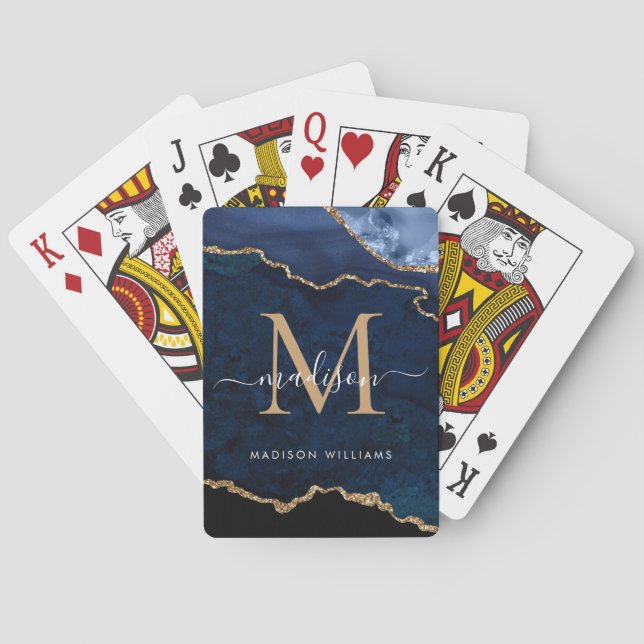 Baraja De Cartas Monograma del Purpurina Geode de la Marina Blue Go (Reverso)