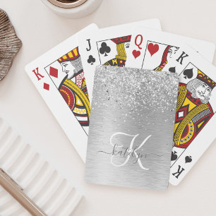Baraja De Cartas Monograma del Purpurina Metalizado cepillado de pl