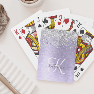 Baraja De Cartas Monograma del Purpurina plateado Metalizado cepill