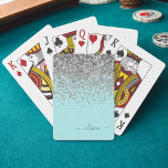 Baraja De Cartas Monograma del Purpurina plateado Verde azulado azu<br><div class="desc">Aqua Blue - Tarjetas de juego con el nombre del monograma del Purpurina de la espuma Verde azulada y plateada. Esto hace que el dulce perfecto cumpleaños 16, boda, ducha de novia, aniversario, ducha de bebé o fiesta de soltera sea regalo para alguien que ama el lujo glam y los...</div>