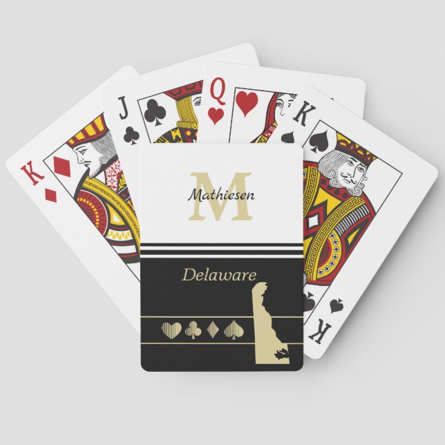 Baraja De Cartas Monograma dorado Silhouette Delaware (Reverso)