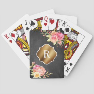 Baraja De Cartas Monograma dorado y florines en cartón texturado