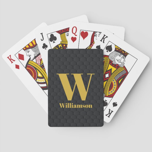 Baraja De Cartas Monograma dorado y nombre en patrón geométrico neg (Reverso)