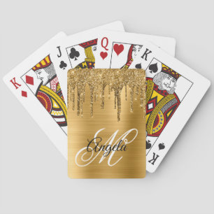Baraja De Cartas Monograma elegante con goteo de brillo de lámina c