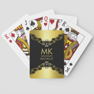 Baraja De Cartas Monograma elegante del oro del vintage