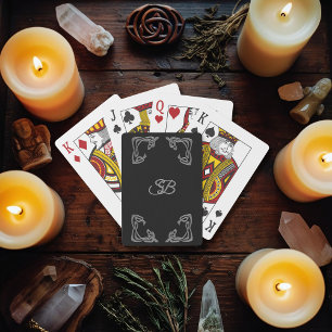 Baraja De Cartas Monograma elegante negro y plateado
