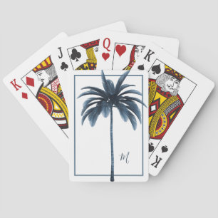 Baraja De Cartas Monograma elegante tropical azul pálido