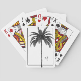 Baraja De Cartas Monograma elegante tropical blanco negro de árbol 