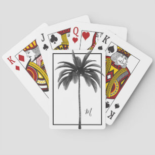 Baraja De Cartas Monograma elegante tropical blanco negro de árbol 