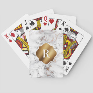Baraja De Cartas Monograma en mármol dorado y blanco