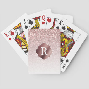 Baraja De Cartas Monograma en Ombre Blanco con Brillo de Oro Rosa
