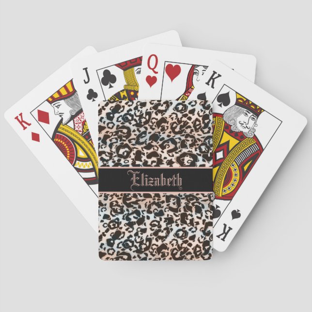 Baraja De Cartas Monograma estampado de leopardo de moda (Reverso)