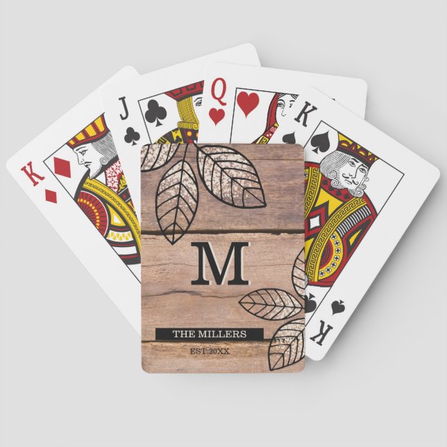 Baraja De Cartas Monograma Familia Rusn Barn Wood (Reverso)