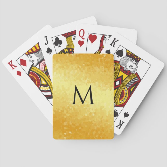 Baraja De Cartas Monograma Faux Gold Metallic Look Template (Reverso)