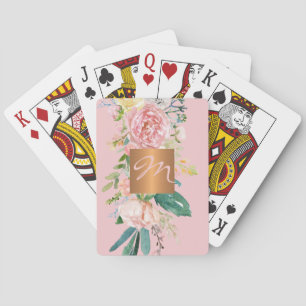 Baraja De Cartas Monograma femenino elegante rosa y dorado moderno