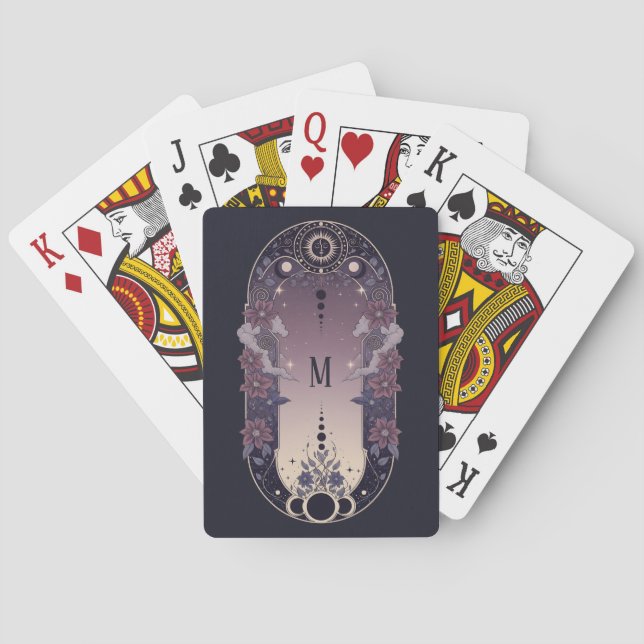 Baraja De Cartas Monograma Floral Celestial (Reverso)
