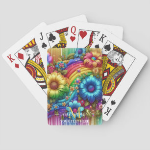 Baraja De Cartas Monograma floral de arcoíris femenino