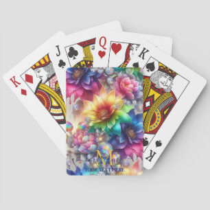 Baraja De Cartas Monograma floral de arcoíris femenino