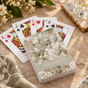 Baraja De Cartas Monograma Floral de Flor Silvestre Blanca Vintage 