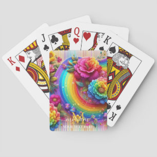 Baraja De Cartas Monograma floral de flores de arcoíris femenino