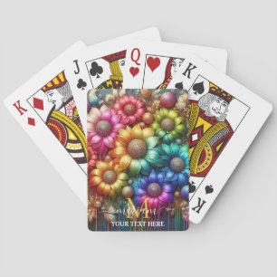 Baraja De Cartas Monograma floral de flores de arcoíris femenino