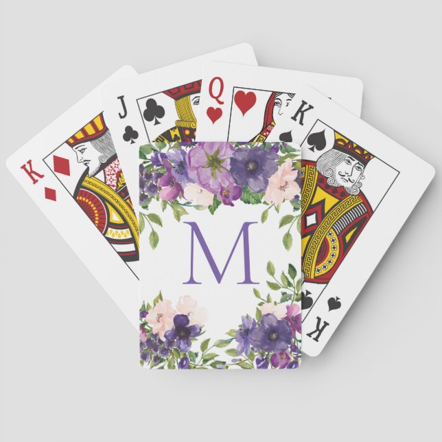Baraja De Cartas Monograma Floral Púrpura Rosa (Reverso)