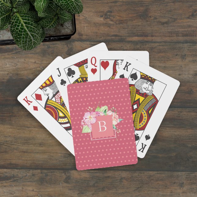 Baraja De Cartas Monograma floral rosa chic moderno lindo y femenin (Subido por el creador)
