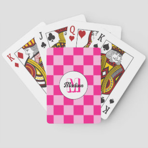 Baraja De Cartas Monograma geométrico rosa caliente a cuadros retro
